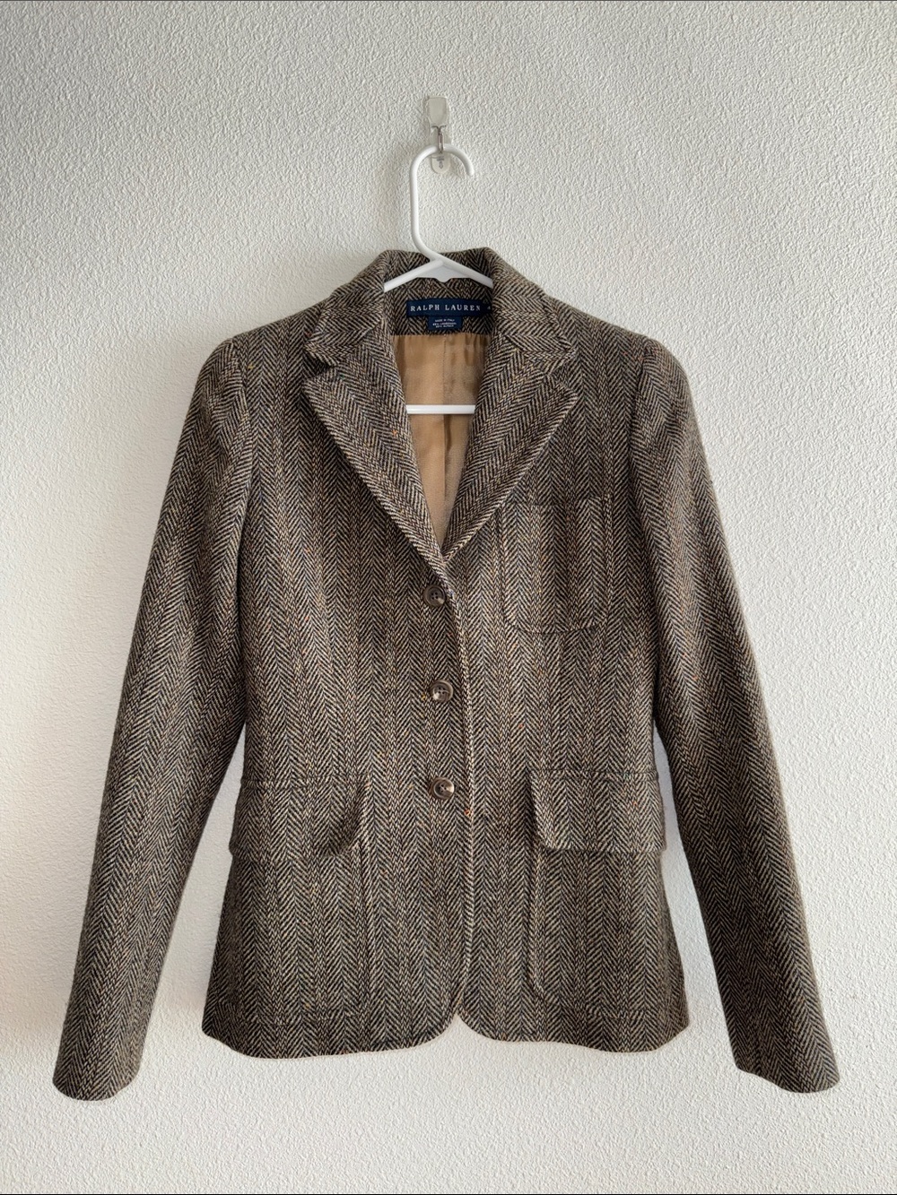Ralph Lauren Brown Herringbone Wool Blazer Jacket